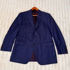 Coppley Drago blue tweed wool Super 130’s blazer sport coat jacket, sz 48